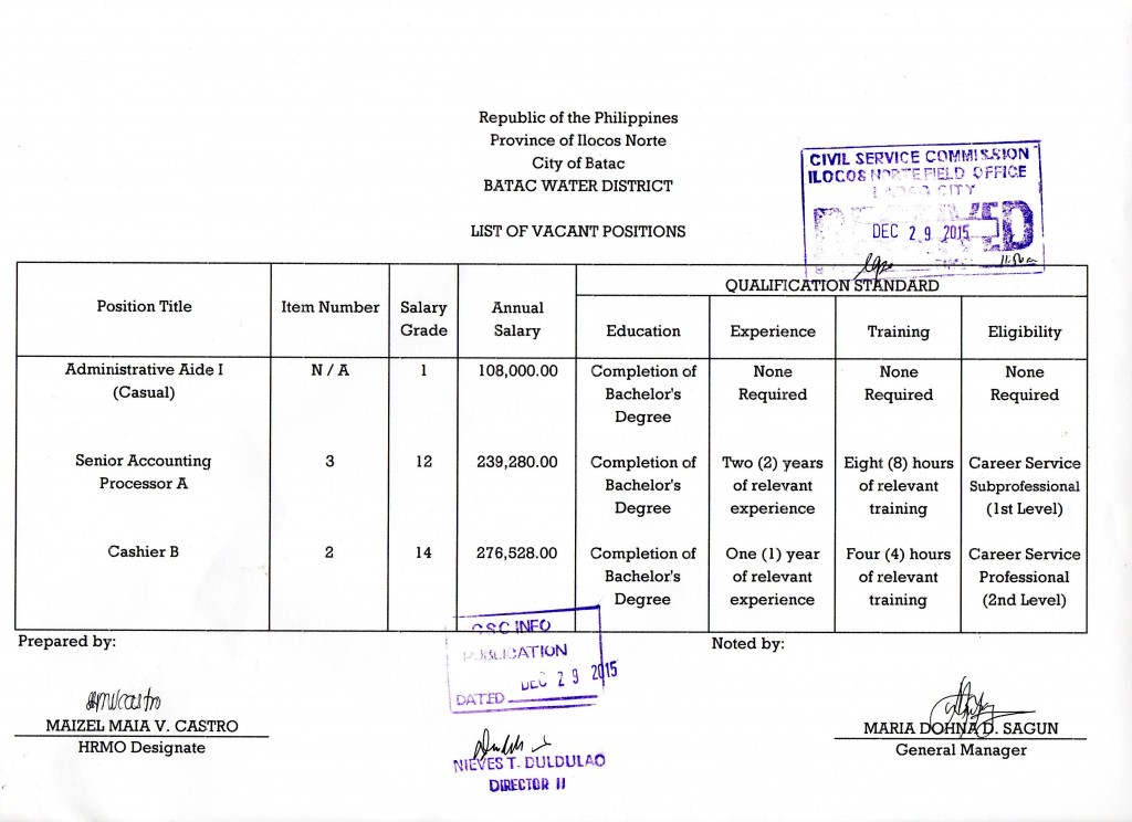 Vacant Positions